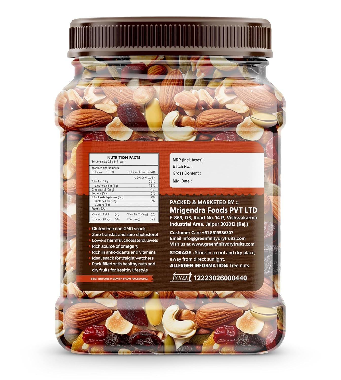 PrettyNutty Healthy Nutmix Dried Almonds, Black Raisins, Cashewnuts, Cranberries, Green Raisins, Walnut Kernels Pack of 2 (500g Each Jar) - Image 2